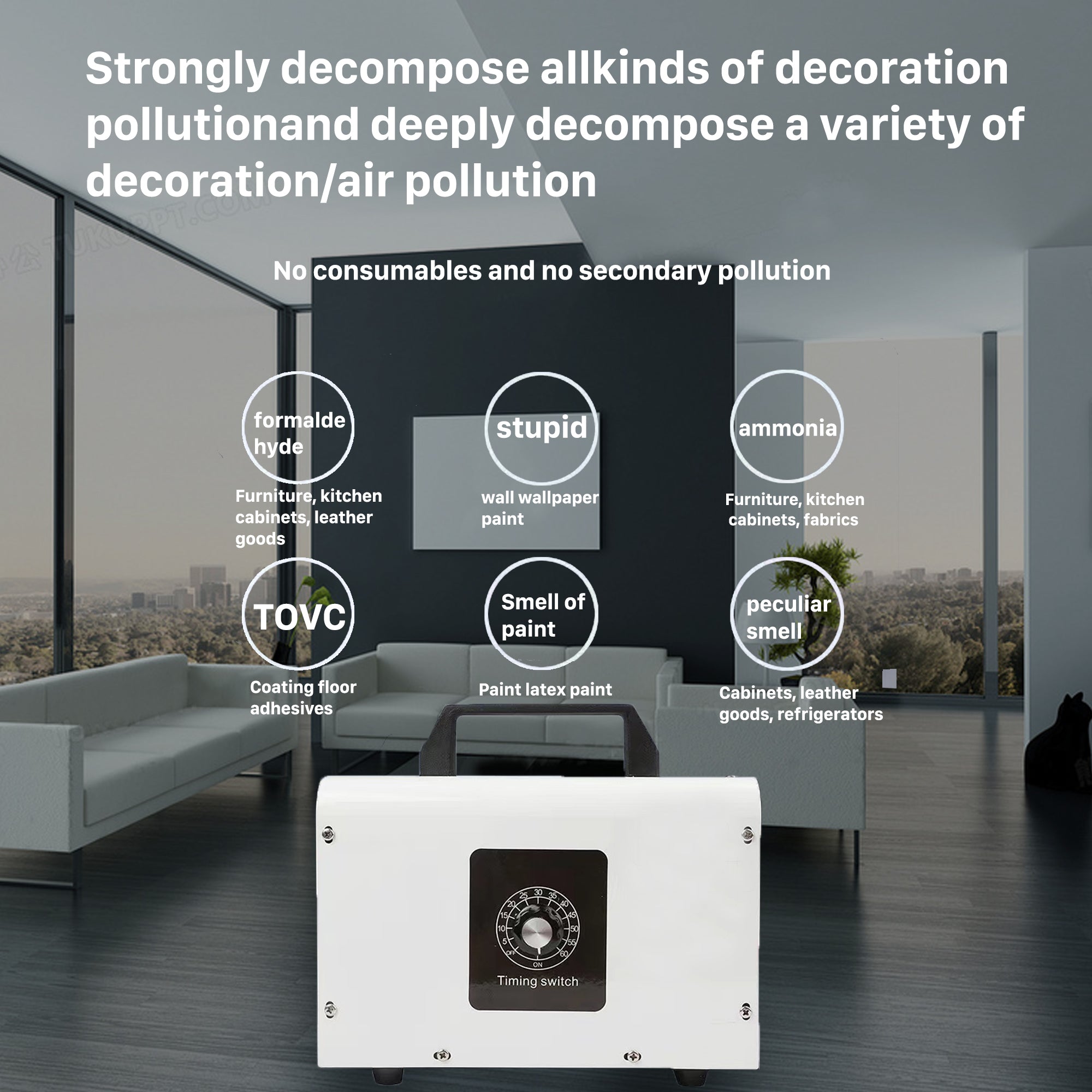 Household portable ozone generator removes formaldehyde, purifies air, disinfects and sterilizes - tcpce air purification